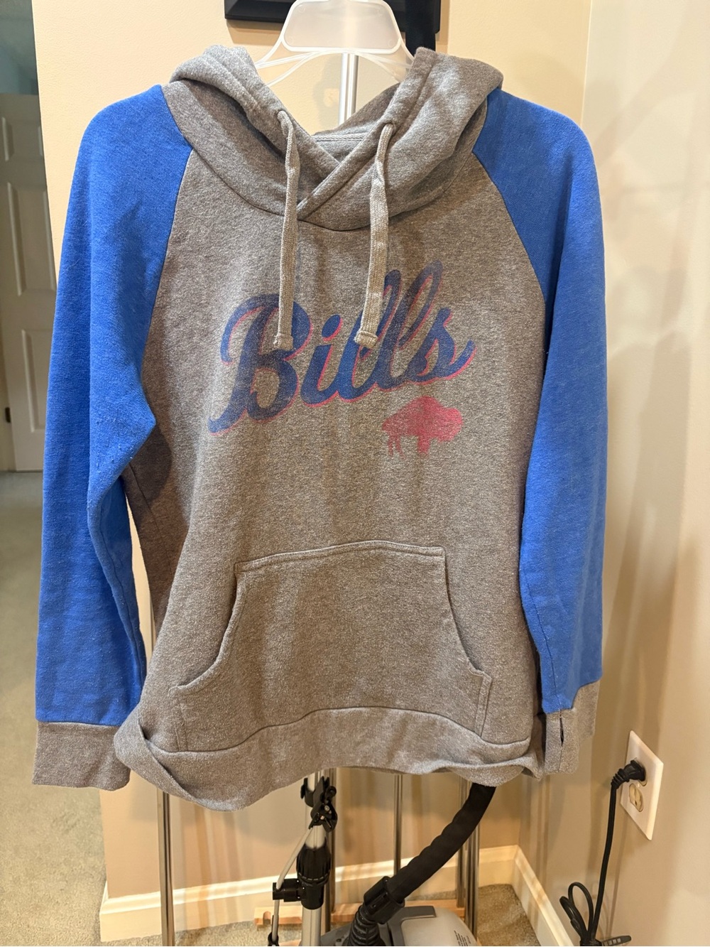 Womens Grey & Blue 'Bills' Pullover Hoodie Sweatshirt